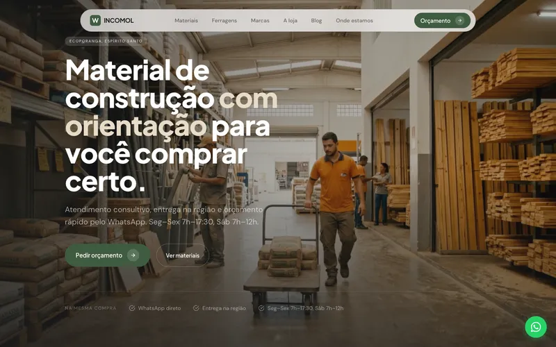 Página inicial do site incomol.com.br